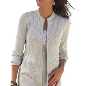 Soft Surroundings Light Gray Open-Front Textured Cardigan small